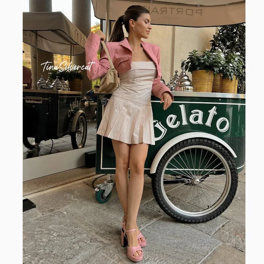 Zara Strapless Mini Pleated Dress Pale Pink NWT_9